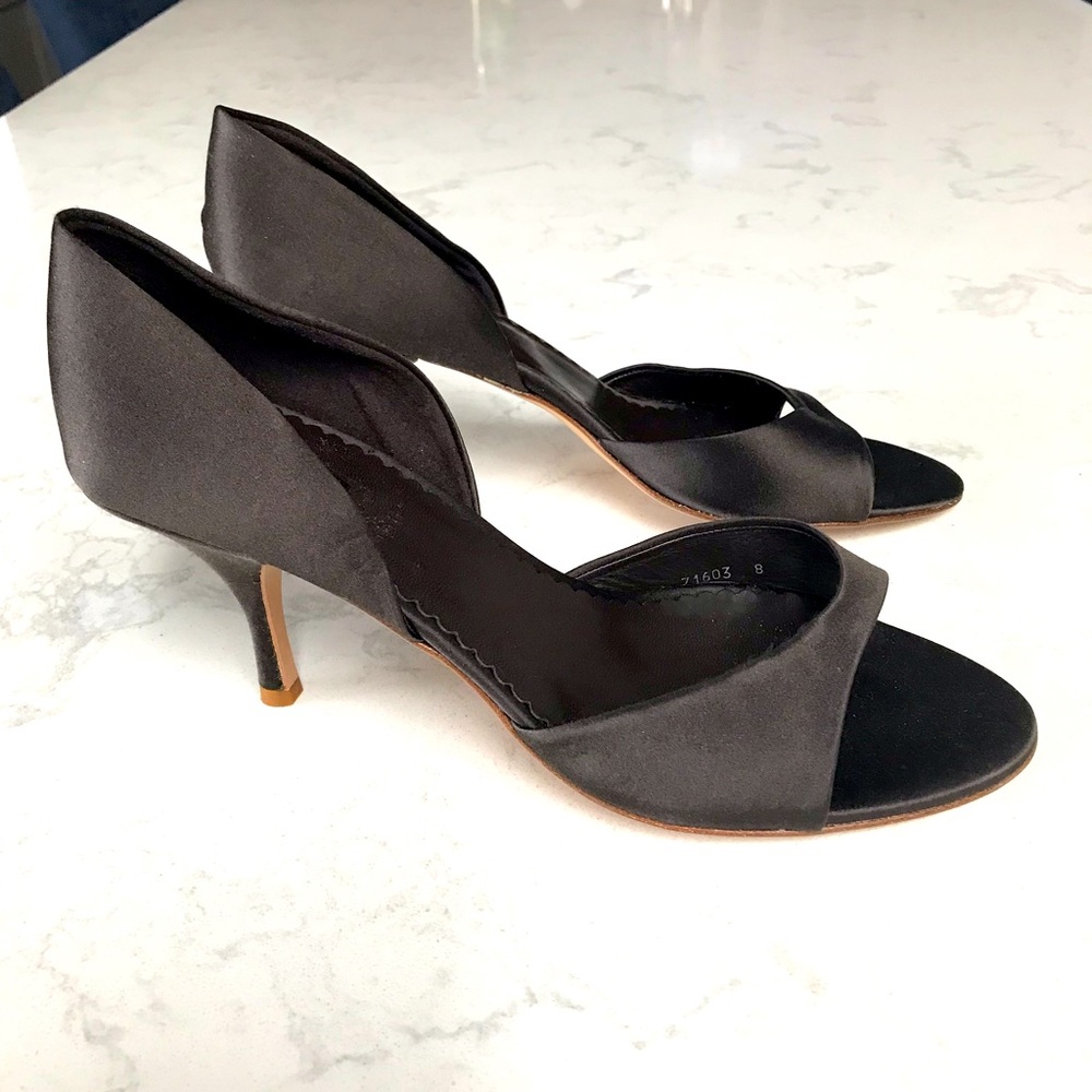 J Crew Brown Satin Open Toe Pumps. 8M